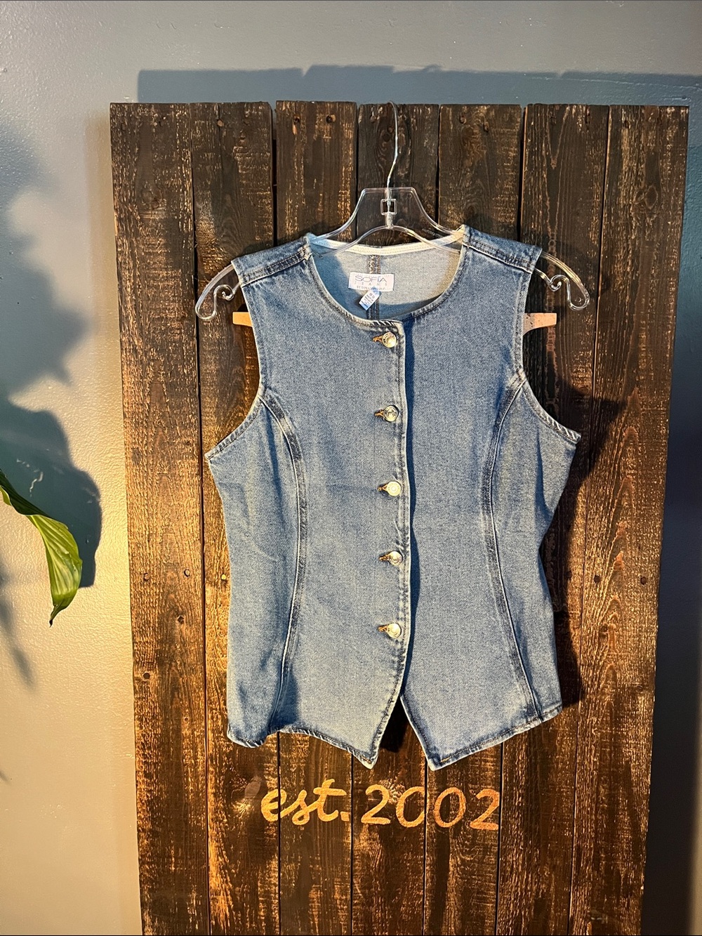 sofia by sofia vergara Denim Button Front Vest - Light Blue